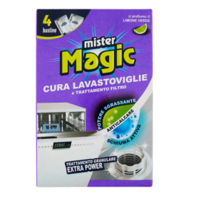 MISTER MAGIC- Curalavastoviglie e Trattamento Filtro al Profumo di Limone Verde 4 x 25 g