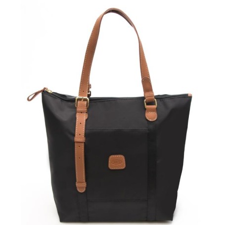 Medium Shopping BAG Borsa con Zip Colore Nero Tabacco da Donna 30x26x16 cm